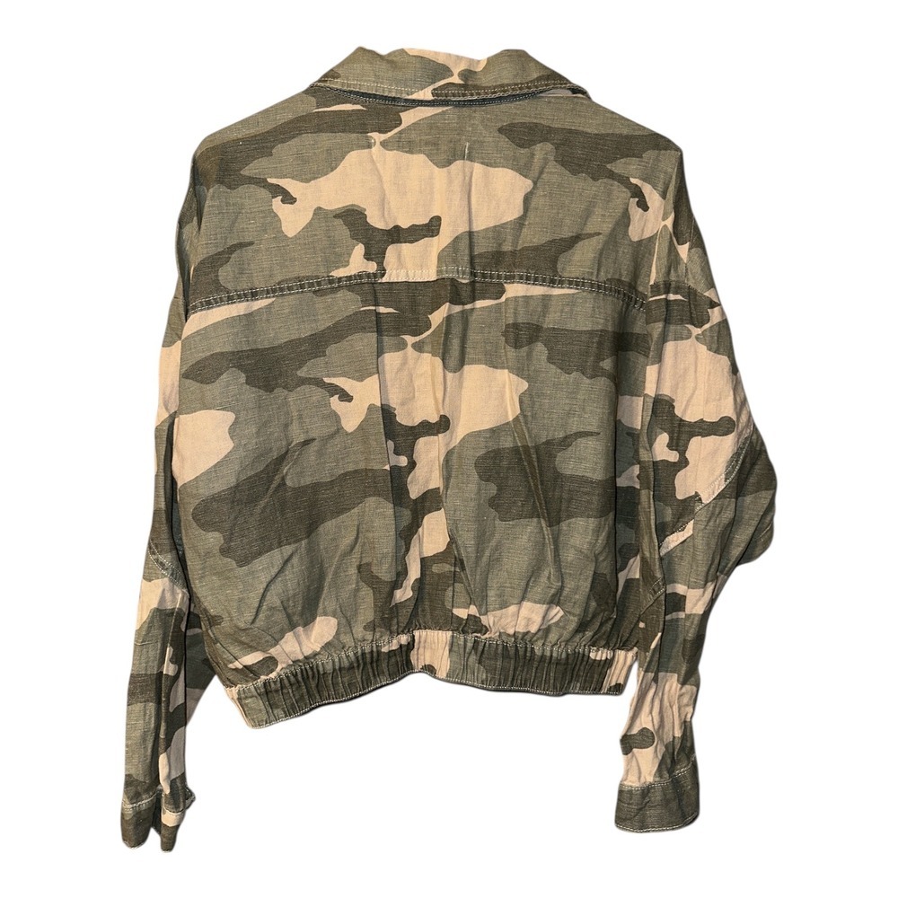 Zara Green Camo‎ Linen Blend Cropped Jacket, Womens Medium - Picture 3 of 8